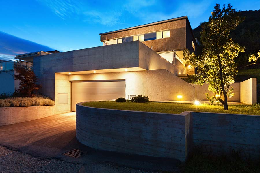 Energy efficient outdoor lighting on a Raleigh NC home at dusk